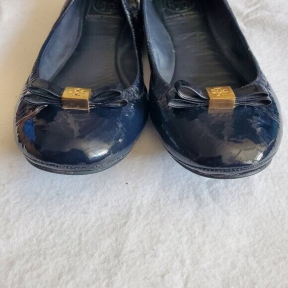 Tory Burch Eddie Ballet Bow Blue Patent Leather Flats Size 8 - Picture 4 of 11